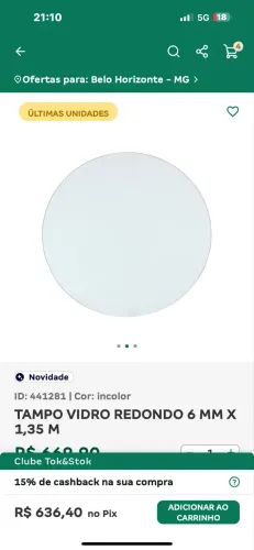 TAMPO DE VIDRO REDONDO 135cm