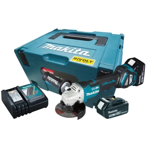 Esmerilhadeira Angular 4.1/2 Pol. 18V com 2 Baterias, Carregador Bivolt, e Maleta MAKITA