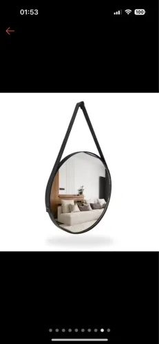 Espelho Redondo Decorativo com Alça em Couro