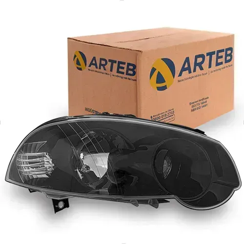 FAROL MODELO ARTEB LADO DIREITO H1 H1 MOLDURA PRETA MASCARA NEGRA PALIO 09>13 SIENA 08>15 