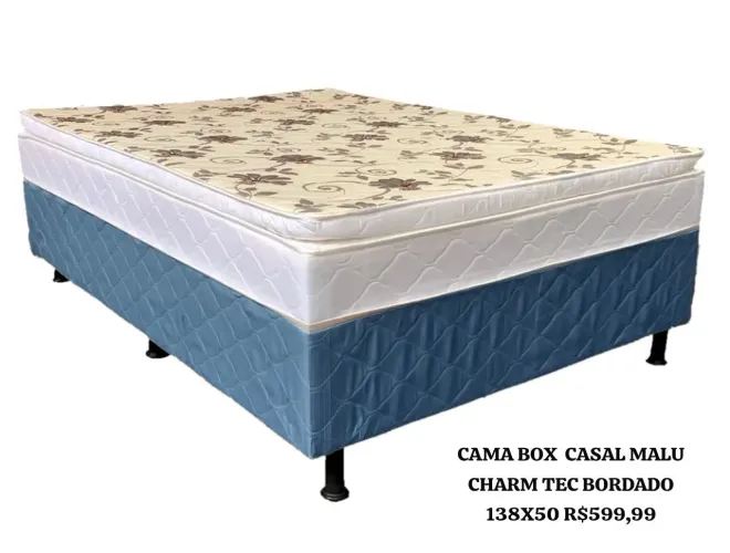 Cama Box Casal Malu Charm Tec Bordado 138x50