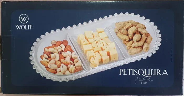 Petisqueira de Cristal com 3 Divisões Oval Pearl 30cm x 15cm x 2cm - Wolff