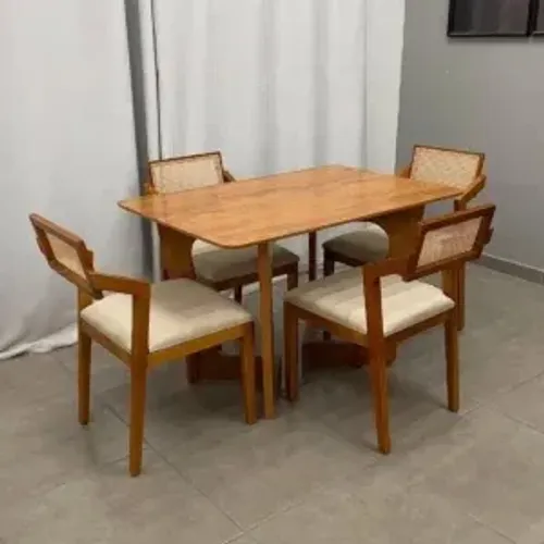 Mesa de Jantar Dubai 120x80cm Sem Vidro com 4 Cadeiras Berlim Hr em Linho