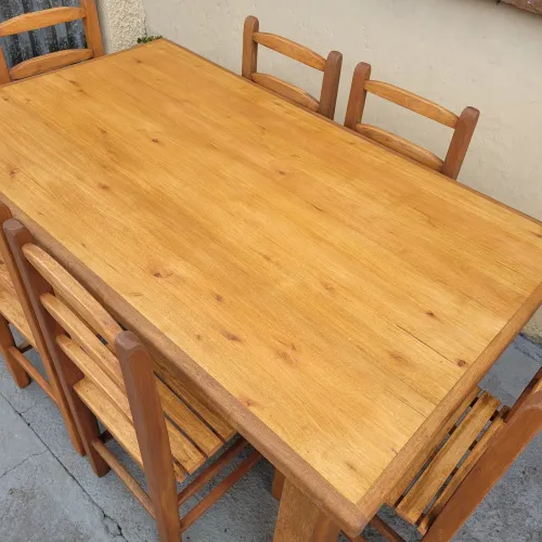 Mesa de Jantar em Madeira Maciça com 6 Cadeiras