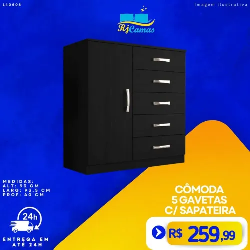 Cômoda 5 Gavetas c/ Sapateira - Entrega em 24h!