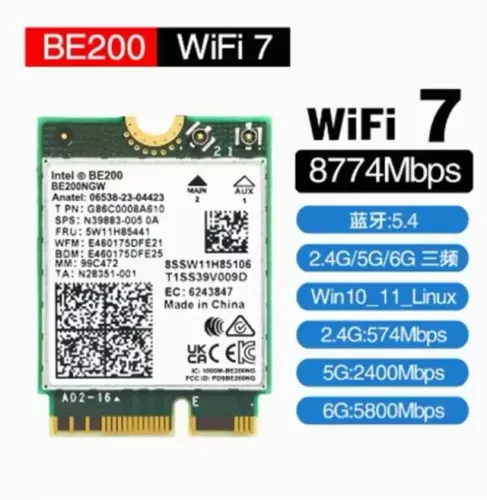 Placa Wi-fi 7 Tri-band + Bluetooth 5.4 Intel Be200 -Retrocompatível - Notebook - NOVO