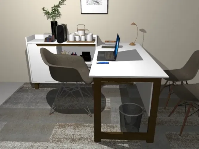 Mesa de Escritório Delluxe. Em Madeira Maciça com Armário Lateral.