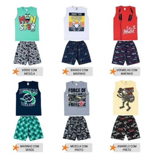50 Conjuntos Infantis- Camisetas regatas e shorts de algodão