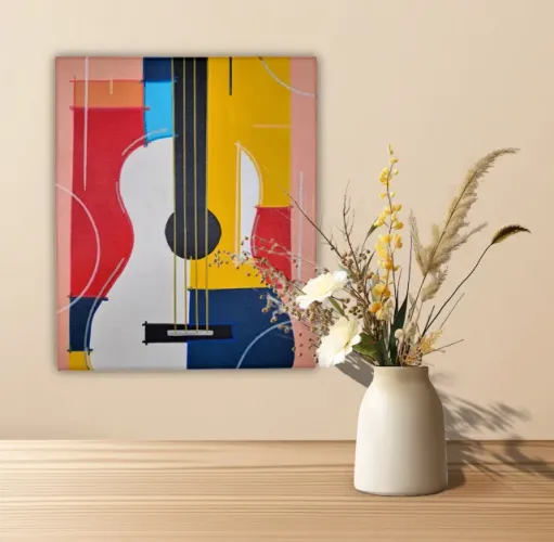 Mini Quadro Decorativo Violão Figurativo medindo 30x25cm