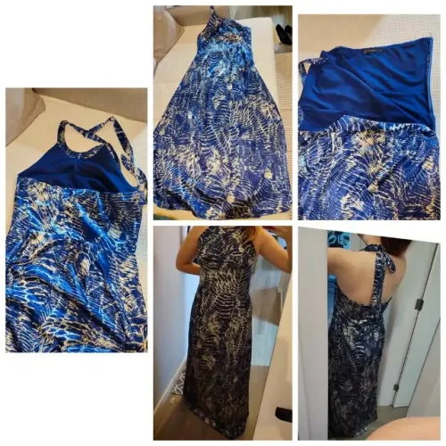 Vestido longo cetim azul frente única