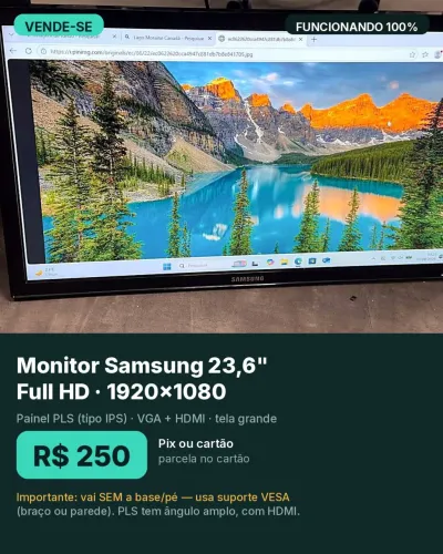 Monitor Samsung 23,6 polegadas Full HD PLS