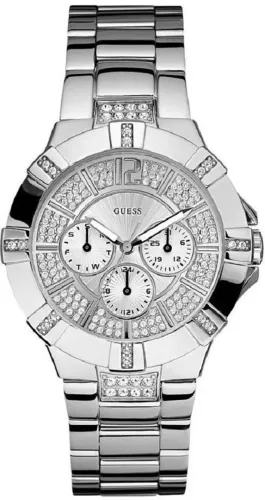 Relógio Guess, modelo W12080L1, com cristais e pulseira de aço inoxidável