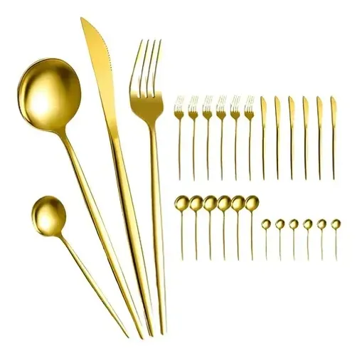 JOGO TALHERES 24 PEÇAS DOURADO COZINHA JANTAR
