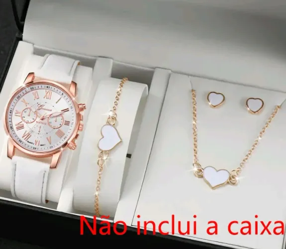Relógio de Quartzo Feminino Elegante e Conjunto de Joias com Motivo (NÃO ACOMPANHA CAIXA)
