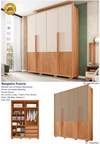 Guarda roupa Francis MDF - Promoção