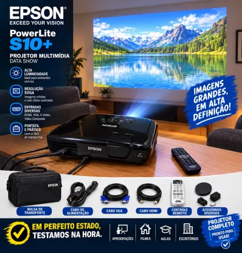 Projetor Epson S10+ PowerLite data show completo com bolsa, cabos e acessórios- TOp