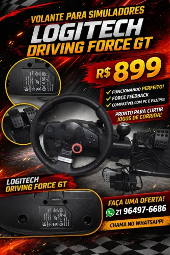 Volante Logitech Driving Force GT + Pedais + Câmbio | Force Feedback | Multi | Perfeito