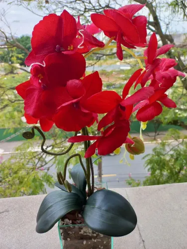 Planta artificial vermelha orquídea