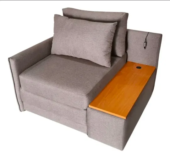 Poltrona Cama Baú & Usb | Tampo Lateral & Tecido Linho