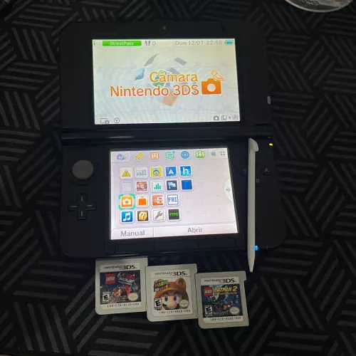 Nintendo 3DS XL Azul Europeu Desbloqueado + 3 Jogos Físicos + Carregador Original