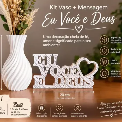 Kit Vaso15 CM Decorativo Eu Você e Deus para Sala e Escritório