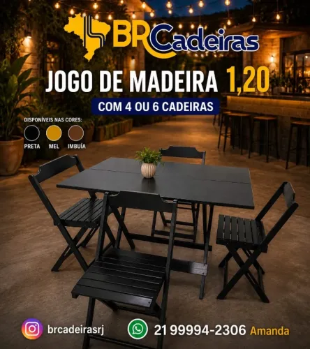 JOGO DE MESA COM CADEIRAS DE MADEIRA 1,20X70