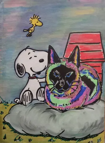 Fan Art Snoopy e seu pet / Arte em tela criativa