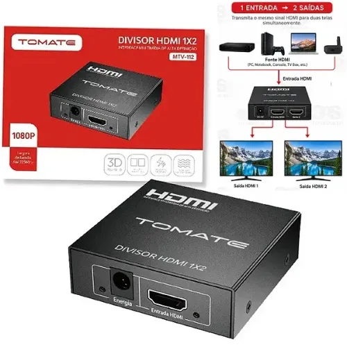 Splitter HDMI 1x2 Divisor Distribuidor de Sinal Full HD 1080p - Tomate