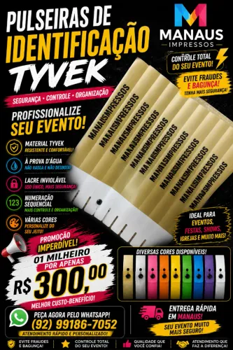 pulseiras de identificação tyvek personalizadas
