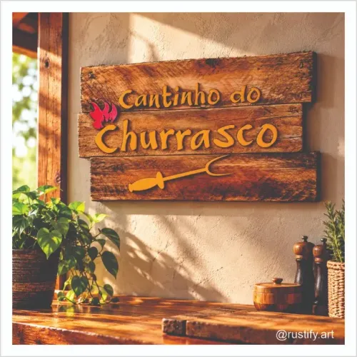 Placa Decorativa Cantinho do Churrasco em Madeira Reciclada - Estilo Rústico e Exclusivo