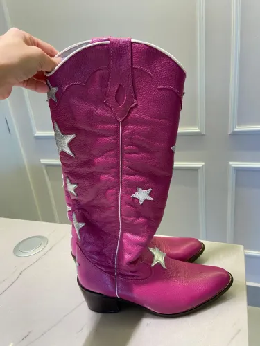 Bota rosa couro legítimo número 36