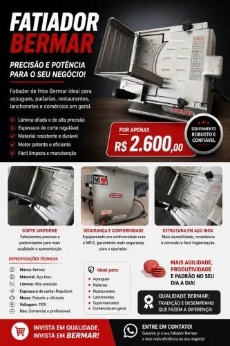 Fatiador de Frios Bermar em Aço Inox - Profissional - Excelente Estado