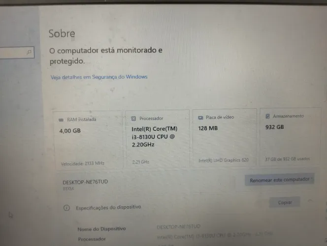 Note book lenovo i3 oitava geração 8gb de ram 1t de armazenamento