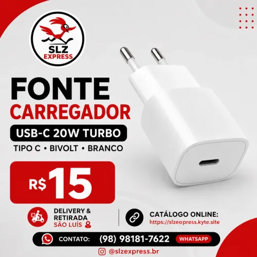 Fonte Carregador USB-C 20W Turbo Tipo C Bivolt Branco
