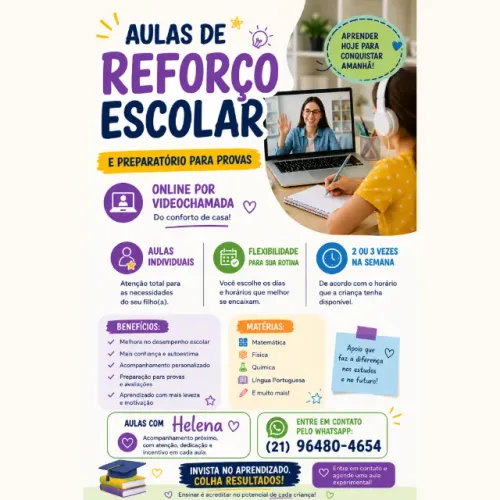 Aulas particulares de reforço escolar online