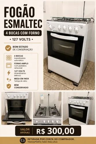 Fogão Esmaltec 4 Bocas com Forno - 127V - R$ 300