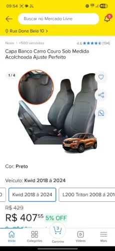 Capa em couro Renault Kwid 2018 a 2026