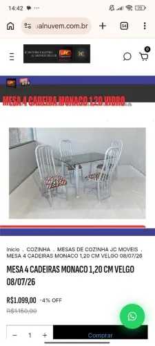 MESA 4 CADEIRAS MÔNACO TAMPO DE VIDRO