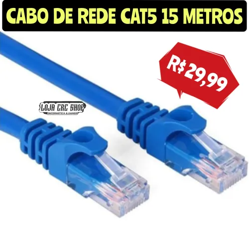 Cabo Ethernet Rede CAT5 15 Metros Crimpado