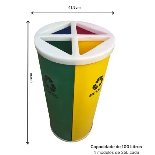 Lixeira Mix Coleta Seletiva 100 Litros Com 4 Divisões