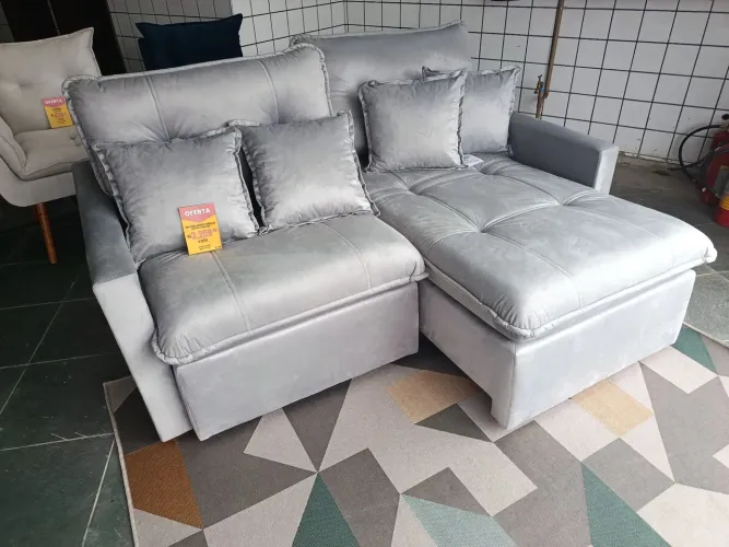 Sofá Retrátil 2 módulos 80cm cor prata braço 10cm