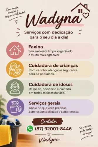 Diarista, cuidadora criança e idoso, empregada doméstica