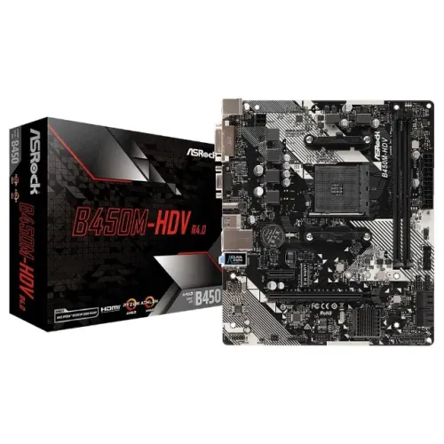 Placa-Mãe ASRock B450M-HDV R4.0, AMD AM4, Micro ATX, DDR4, Preto - 90