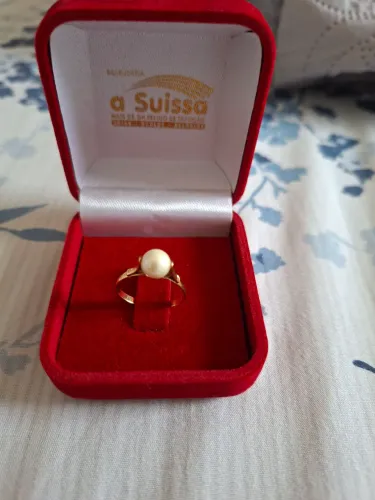 Anel em ouro 18k e pérola natural verdadeira tamanho 16/17
