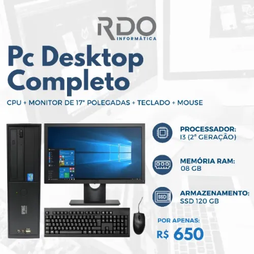 Computador Completo Intel i3 2ª Geração 8GB SSD 120GB Monitor 17? - PC de alta performance