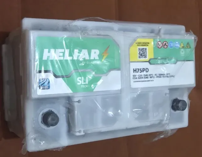 Bateria Heliar 75Ah Zero - H75PD, Livre de Manutenção, No Plástico c/ 2 anos de Garantia