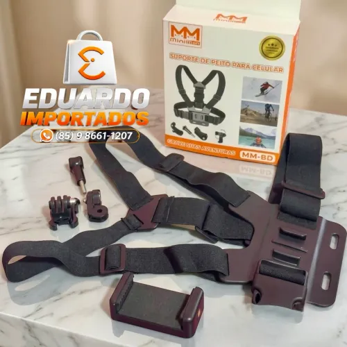 Suporte de Peito, Colete Peitoral para Celular, Câmera + Acessórios Esportivo