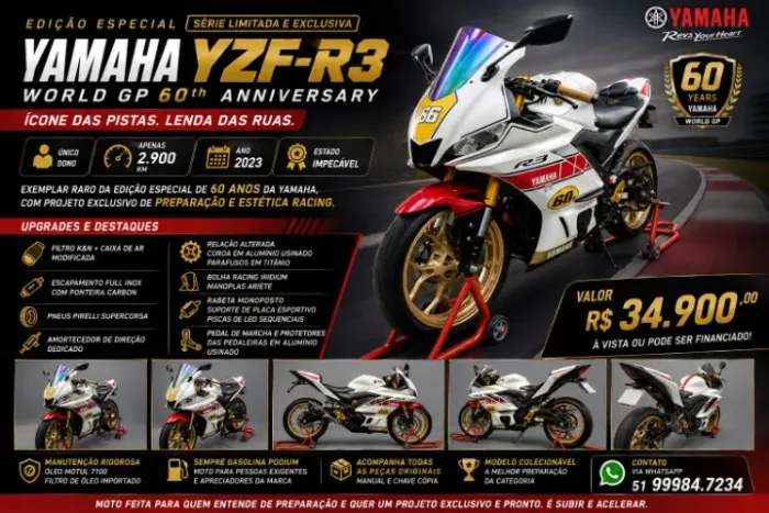 Yamaha YZF-R3 -Special Edition World GP 60th Anniversary Série Limitada e Exclusiva !
