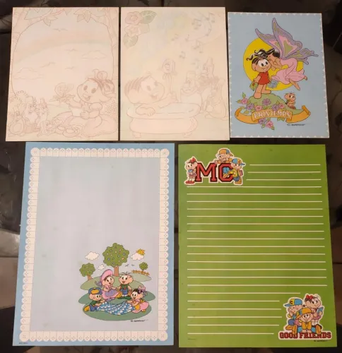 Lote 5 papéis de carta vintage Turma da Mônica