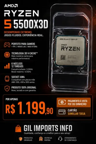 PROCESSADOR AMD Ryzen 5 5500X3D - Novo e Original